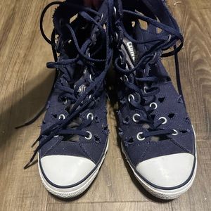 Converse Wedge Sandal with cutouts in dark navy. Size 7.